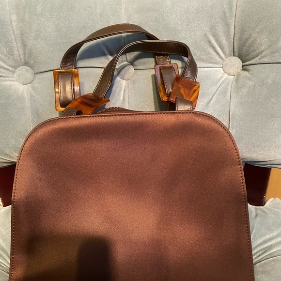 Vintage Saint Laurent Chocolate Brown Satin Satchel with Tortoiseshell Accents - Picture 4 of 10